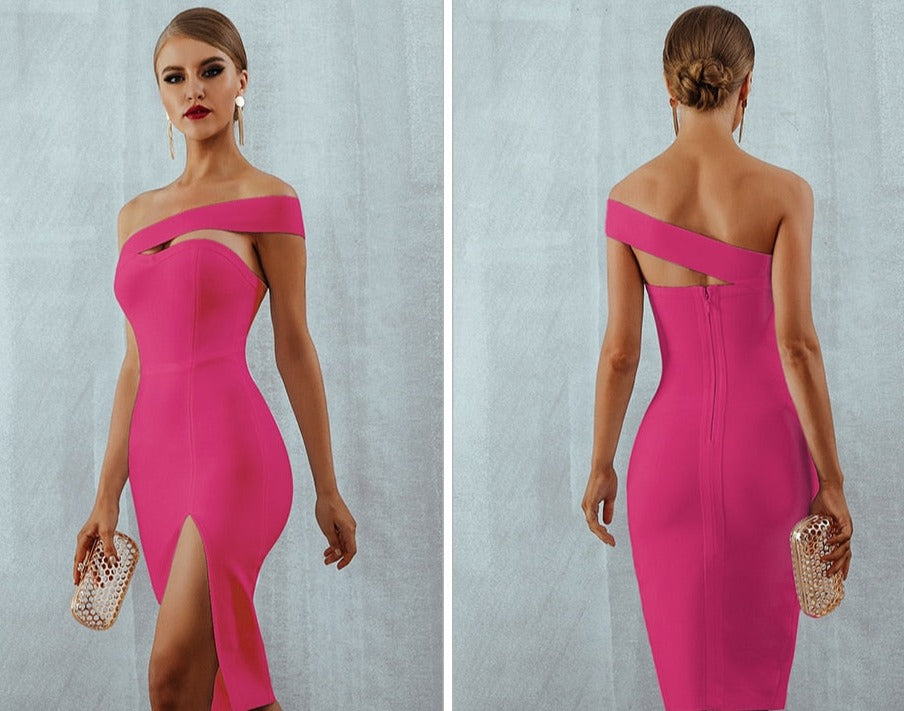 One Shoulder Strapless Cut-Out Bodycon Dress