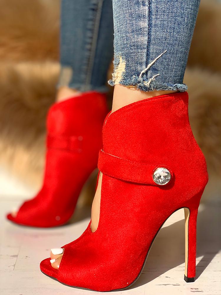 Fiery Red Suede Boot Heel