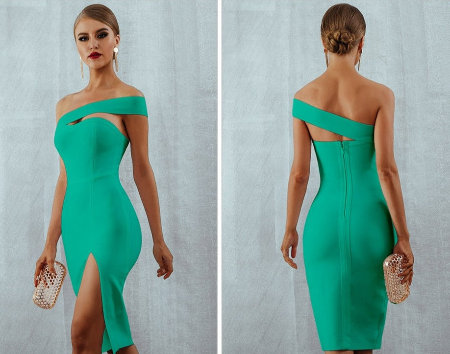 One Shoulder Strapless Cut-Out Bodycon Dress
