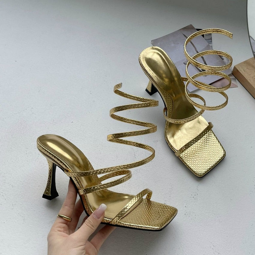 Vintage Rome Style Gold High Heels Sandals